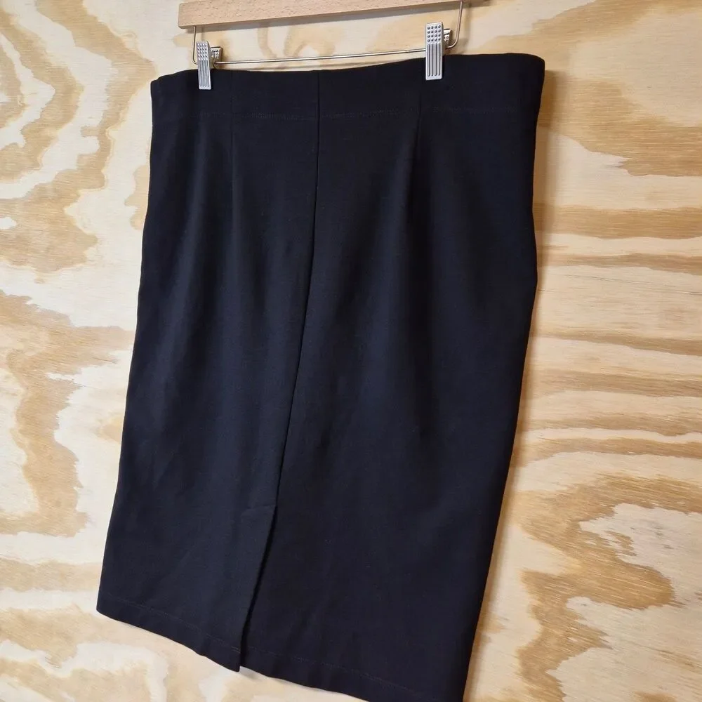 Eileen Fisher Womens M Black Stretch Pencil Skirt Pull On Viscose Nylon
